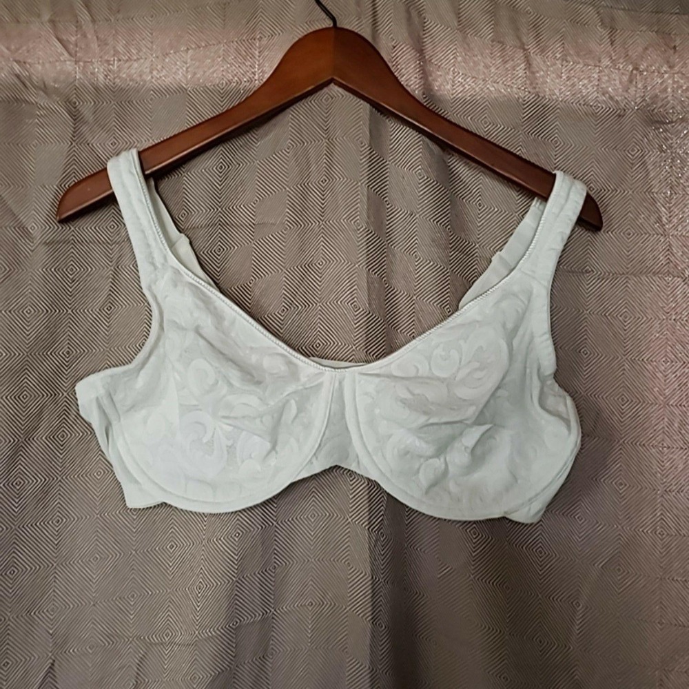 Vanity Fair Minimizer Bra Womens 40D White Floral Jacquard Underwire Stretch